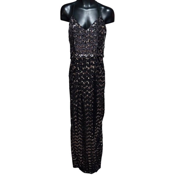Vintage Themes ILGWU Black Sequin Gown XS 0-2 Sheath Peplum Formal Dress - Picture 1 of 13